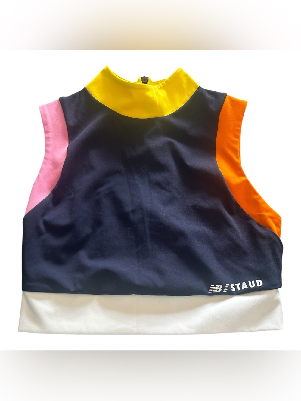 STAUD Colorblock Crop Top in Navy, Yellow, Pink & Orange
